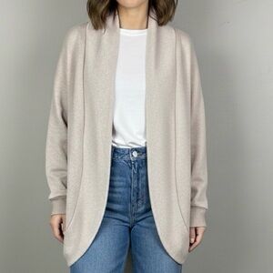 Sugar High Oatmeal Beige Tan Open Front Drape Cardigan Sweater Minimalist M EUC